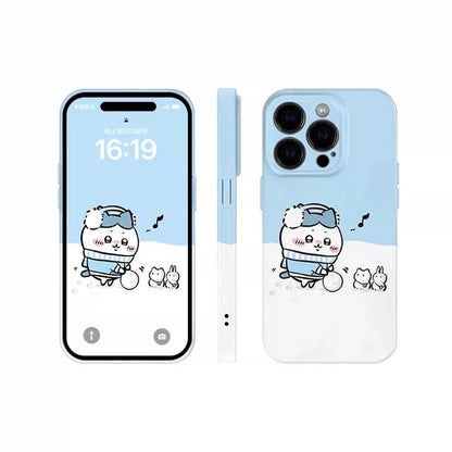 Japanese Cartoon ChiiKawa Camera Protect | ChiiKawa Hachiware Usagi with Snowman - iPhone Case XS 11 12 13 14 15 Pro Promax mini