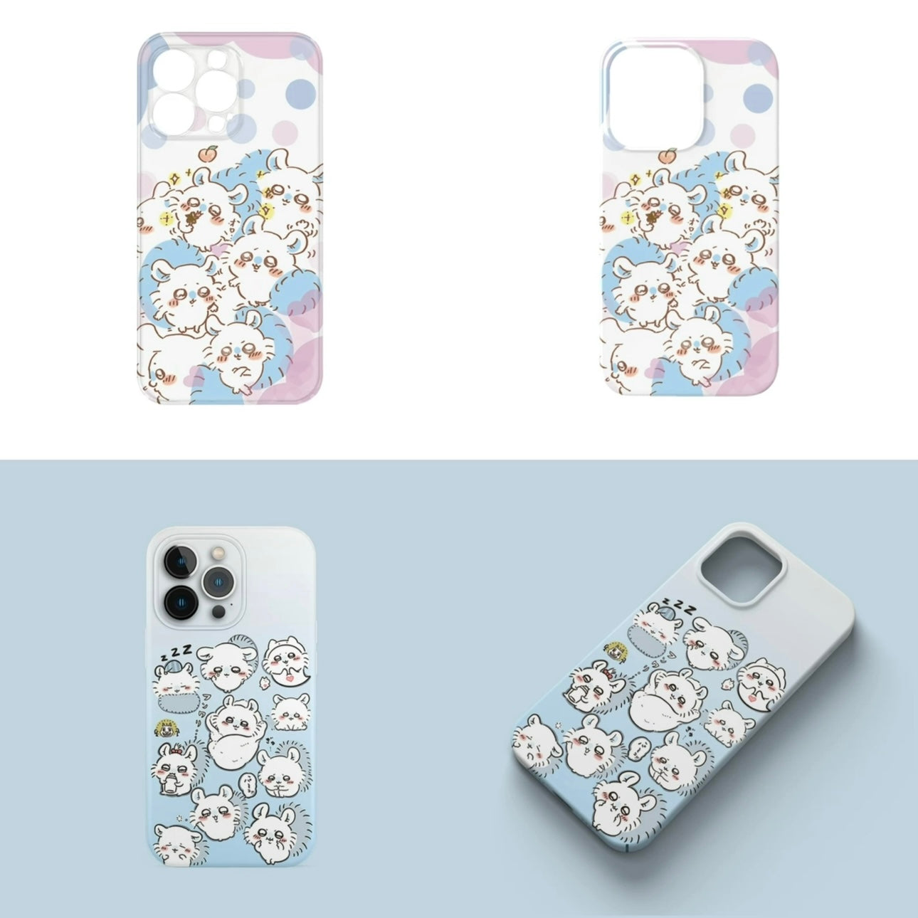 Japanese Cartoon ChiiKawa | Blue Pink & Light Blue Momonga - iPhone Case XS 11 12 13 14 15 Pro Promax mini