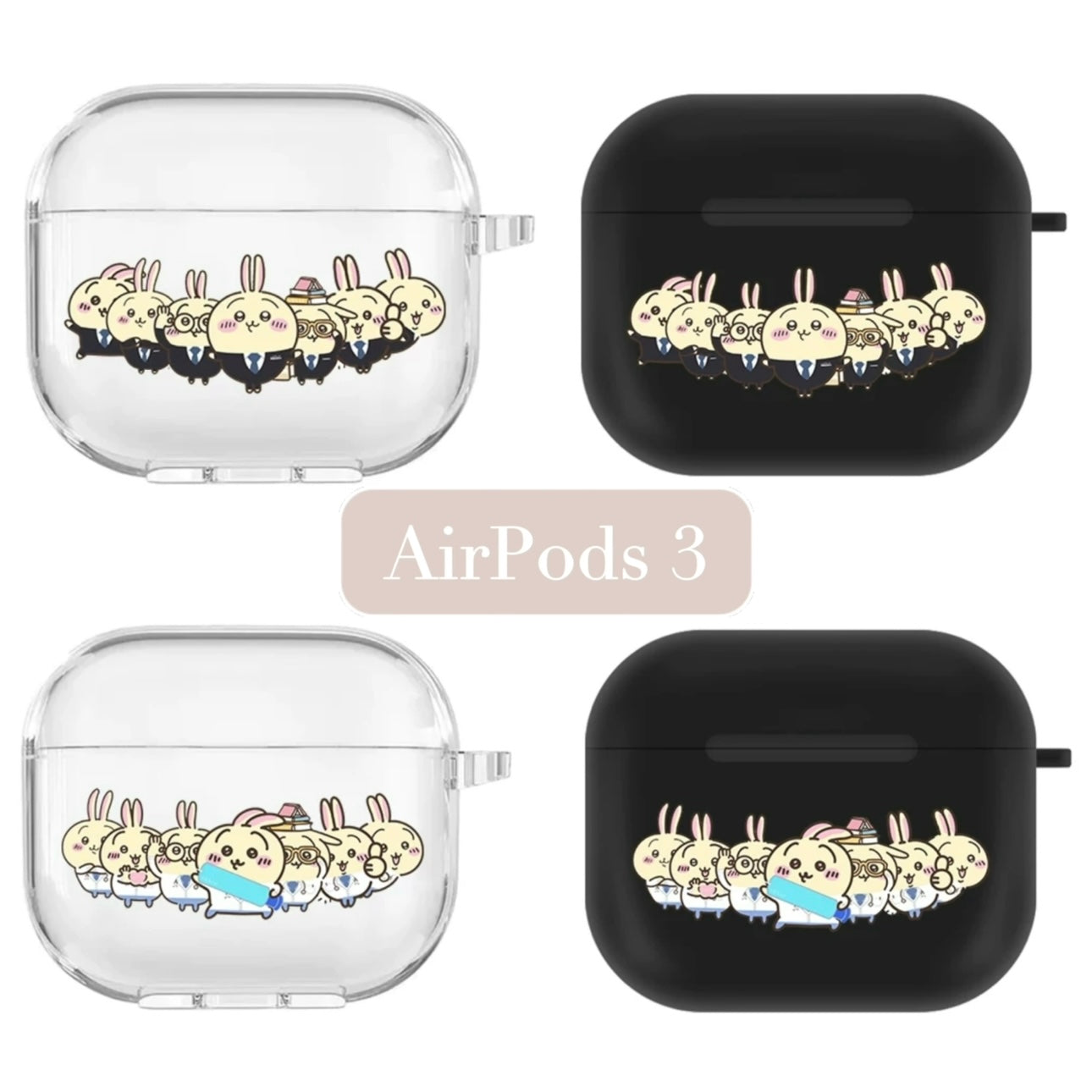 Japanese Cartoon ChiiKawa | Usagi Doctor & Black Suit AirPods AirPodsPro AirPods3 Case - Clear Black