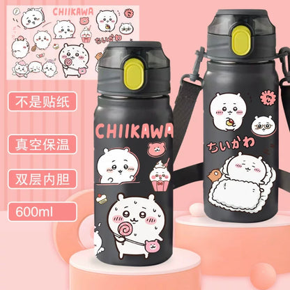 Japanese Cartoon ChiiKawa Tumbler | ChiiKawa Shoulder Water Bottle with Straw and Strap - 316 Stainless Steel Lovely Cup