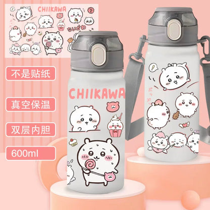 Japanese Cartoon ChiiKawa Tumbler | ChiiKawa Shoulder Water Bottle with Straw and Strap - 316 Stainless Steel Lovely Cup