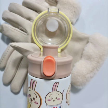 Japanese Cartoon ChiiKawa Tumbler | ChiiKawa Shoulder Water Bottle with Straw and Strap - 316 Stainless Steel Lovely Cup