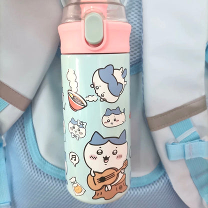 Japanese Cartoon ChiiKawa Tumbler | Anime Cosplay ChiiKawa Hachiware Usagi Shoulder Water Bottle with Straw and Strap - 316 Stainless Steel Lovely Cup