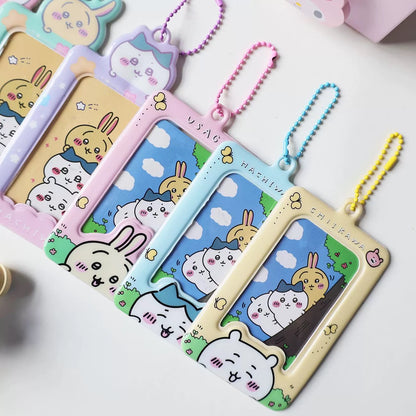 Japanese Cartoon Chiikawa Lovely Card Badge Holder | ChiiKawa Hachiware Usagi - Stars Photos Cards with Keychain Child Gift