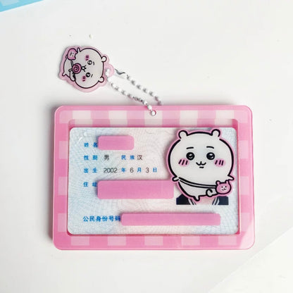 Japanese Cartoon Chiikawa Acrylic Card Badge Holder | ChiiKawa Hachiware Usagi Momonga - Student Card with Keychain Child Gift