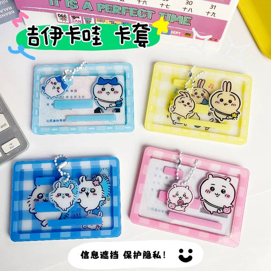 Japanese Cartoon Chiikawa Acrylic Card Badge Holder | ChiiKawa Hachiware Usagi Momonga - Student Card with Keychain Child Gift