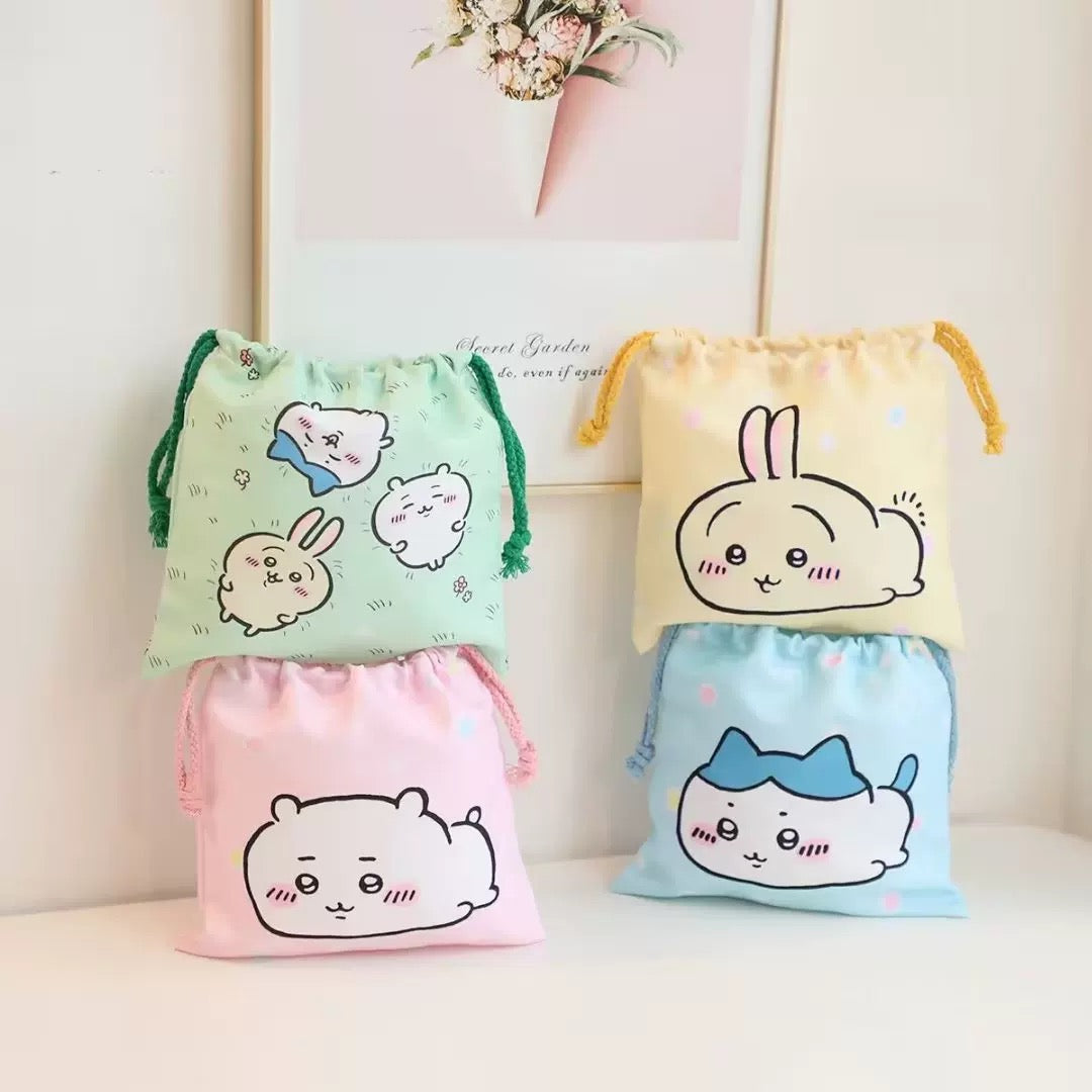 Japanese Cartoon Chiikawa Drawstring Pockets | Chiikawa Hachiware Usagi - 20cm Tidy up Bag Kawaii Style