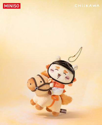 ChiiKawa X Miniso Horse Riding Series | ChiiKawa Hachiware Usagi Momonga Kurimanju Rakko Shisa Crab Cute Riding Horse Plush Doll Keychain - Kawaii Items Room Decoration Doll