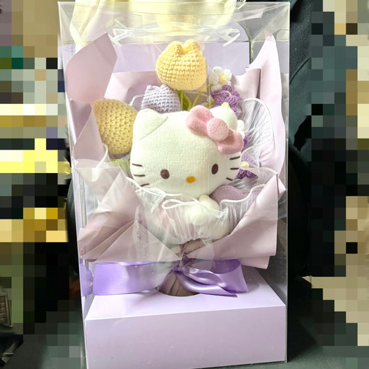 Sanrio x 7-11  Hello Kitty Valentine Limited Edition | Knitting Purple Flowers Bouquet Gift Box - Valentine Wedding Gift 