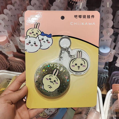 ChiiKawa X Miniso | ChiiKawa Hachiware Usagi Momonga Kurimanju Badge Mirror with Plastic Icon Keychain - Kawaii Items Room Decoration