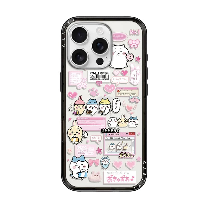 Japanese Cartoon ChiiKawa Clear with Transparent Black Frame New Version Case | Cute Icon & Friends 8 Styles ChiiKawa Hachiware Usagi - iPhone Case 13 14 15 16 17 Pro Promax