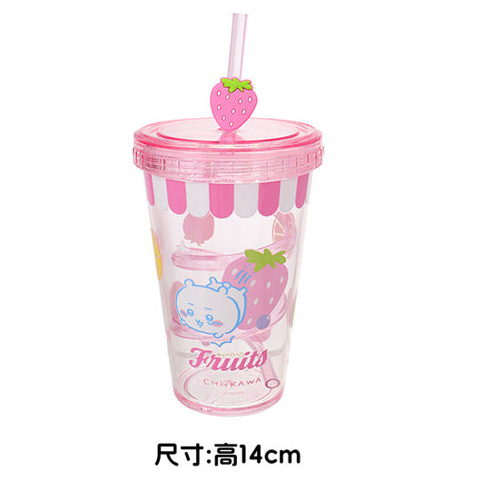 ChiiKawa X Miniso Fruit Market Series | ChiiKawa Hachiware Usagi Fruit Style Transparent Drink Cup with Straw - Kawaii Items Room Decoration