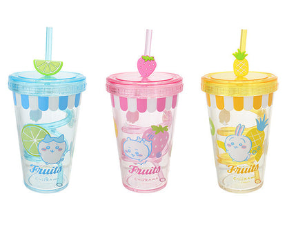 ChiiKawa X Miniso Fruit Market Series | ChiiKawa Hachiware Usagi Fruit Style Transparent Drink Cup with Straw - Kawaii Items Room Decoration