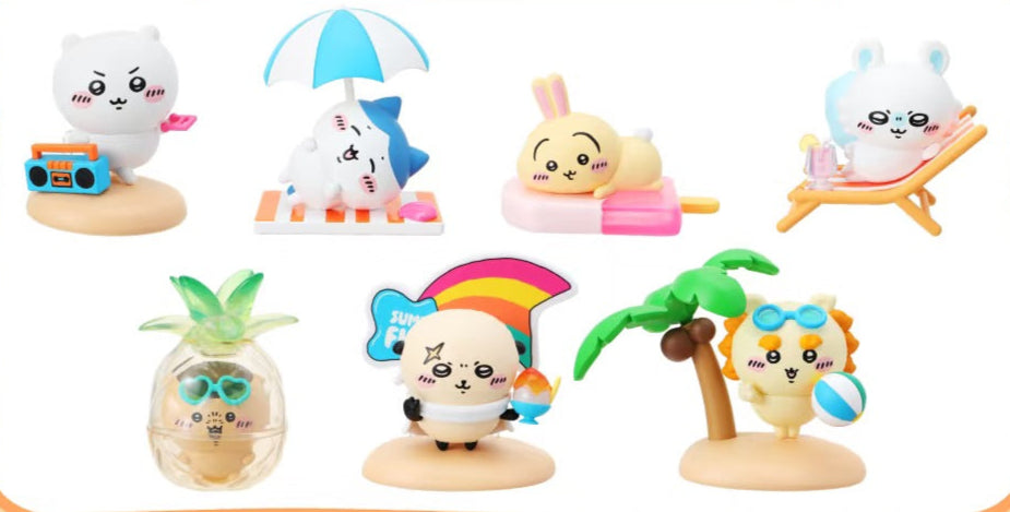 ChiiKawa X Miniso Hot Summer Series | ChiiKawa Hachiware Usagi Momonga Kurimanju Rakko Shisa Summer Time Cute Plastic Doll Figure Blind Box - Kawaii Items Room Decoration Doll Mystery Blind Box