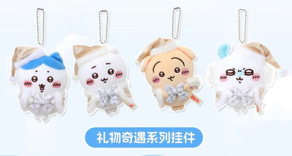 ChiiKawa X Miniso White Christmas Series | ChiiKawa Hachiware Usagi Momonga Holding Present in White Christmas Clothes Plush Doll Keychain - Kawaii Items Room Decoration doll