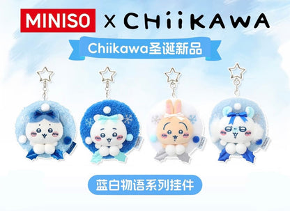 ChiiKawa X Miniso White Christmas Series | ChiiKawa Hachiware Usagi Momonga in Christmas Wreath Plush Doll Keychain - Kawaii Items Room Decoration doll
