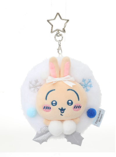 ChiiKawa X Miniso White Christmas Series | ChiiKawa Hachiware Usagi Momonga in Christmas Wreath Plush Doll Keychain - Kawaii Items Room Decoration doll