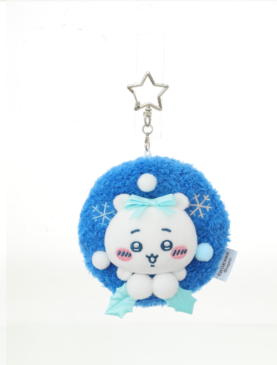 ChiiKawa X Miniso White Christmas Series | ChiiKawa Hachiware Usagi Momonga in Christmas Wreath Plush Doll Keychain - Kawaii Items Room Decoration doll