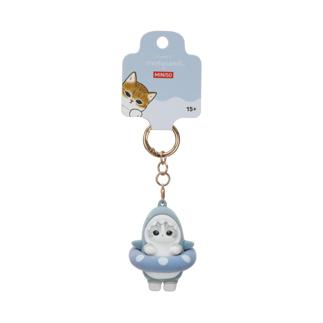 Miniso X Mofusand | Mofusand Cat in Shark Costume Cute Flocked Plastic Doll Keychain - Kawaii items Room Decoration