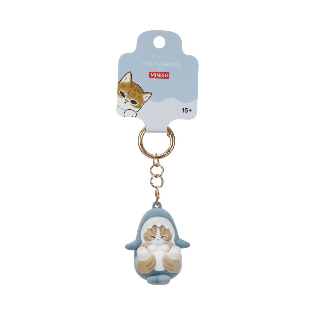 Miniso X Mofusand | Mofusand Cat in Shark Costume Cute Flocked Plastic Doll Keychain - Kawaii items Room Decoration