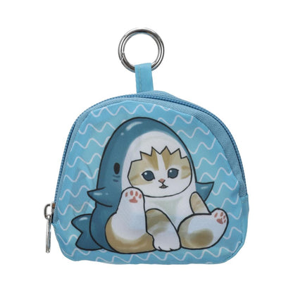 Miniso X Mofusand | Mofusand Cat in Shark Costume Cute Foldable Shopping Bag with Plush Bag Keychain - Kawaii items Room Decoration
