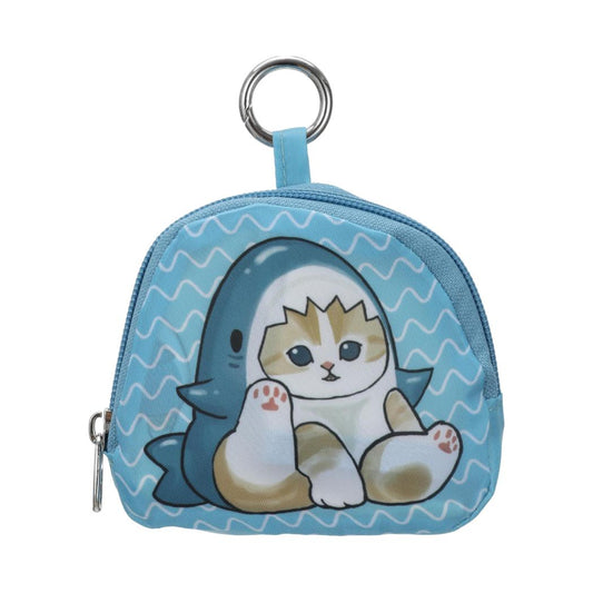 Miniso X Mofusand | Mofusand Cat in Shark Costume Cute Foldable Shopping Bag with Plush Bag Keychain - Kawaii items Room Decoration