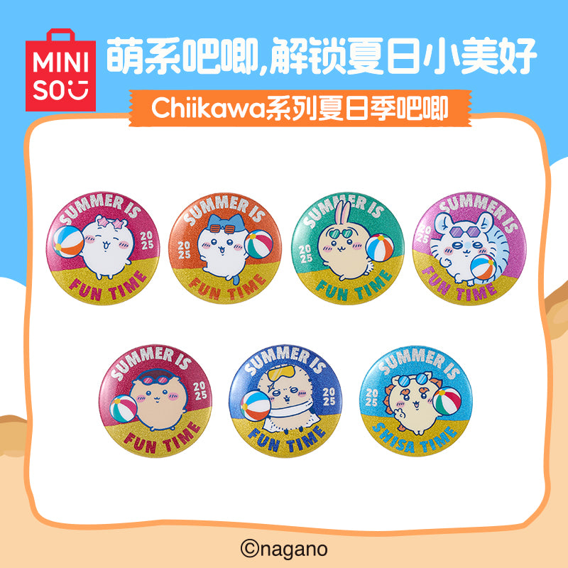 ChiiKawa X Miniso Hot Summer Series | ChiiKawa Hachiware Usagi Momonga Kurimanju Rakko Shisa Summer Time Badge - Kawaii Items Room Decoration