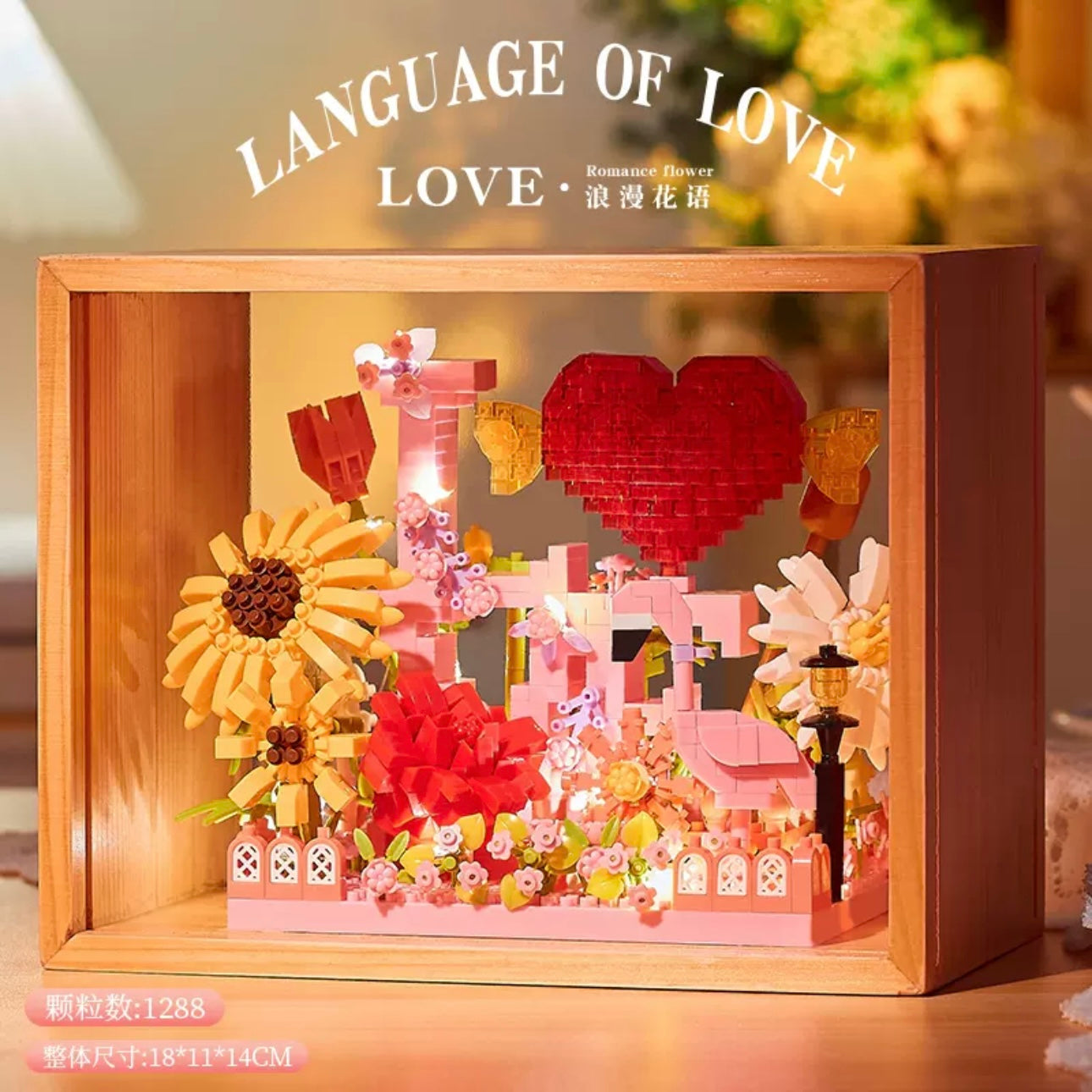 Mini Block Building Romantic Flower | Sea of Love - with LED Lights DIY Valentine Handmade Gift