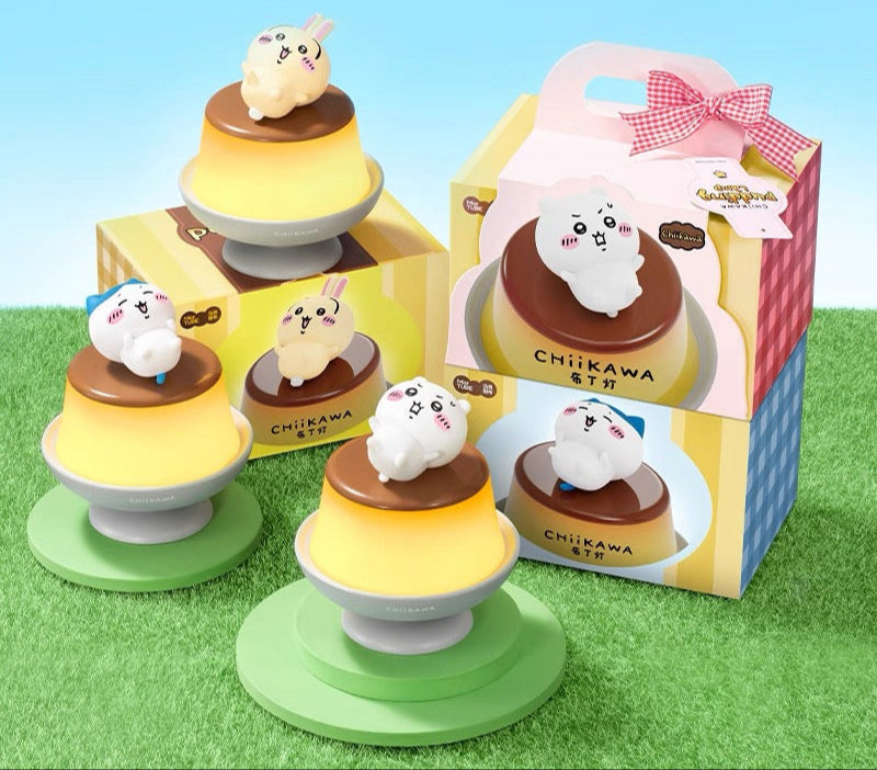 Japan Cartoon ChiiKawa Pudding Lamp | Chiikawa Hachiware Usagi Cute Plastic Mini Figure on Pudding Night Light - Kawaii items Room Decoration