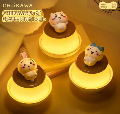 Japan Cartoon ChiiKawa Pudding Lamp | Chiikawa Hachiware Usagi Cute Plastic Mini Figure on Pudding Night Light - Kawaii items Room Decoration