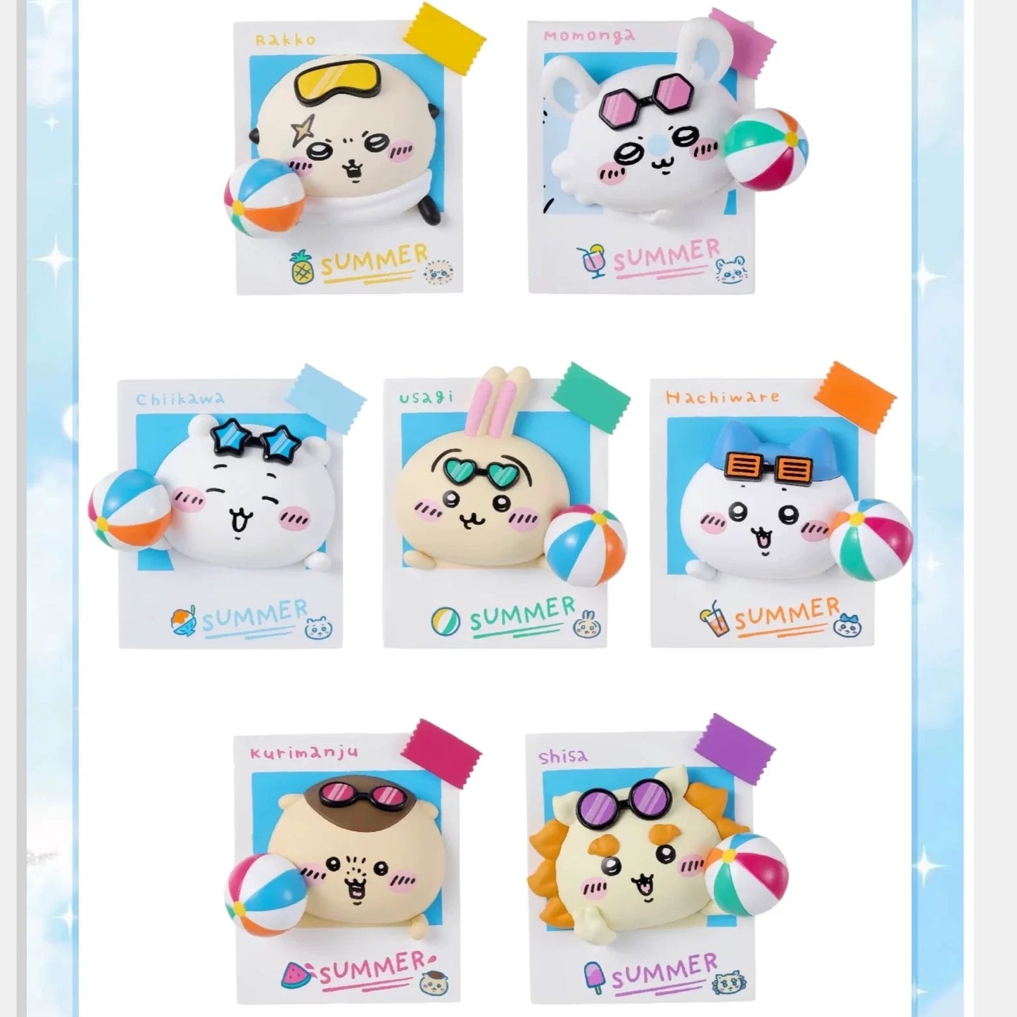 ChiiKawa X Miniso Hot Summer Series | ChiiKawa Hachiware Usagi Momonga Kurimanju Rakko Shisa Summer Time 3D Refrigerator Magnet - Kawaii Items Room Decoration