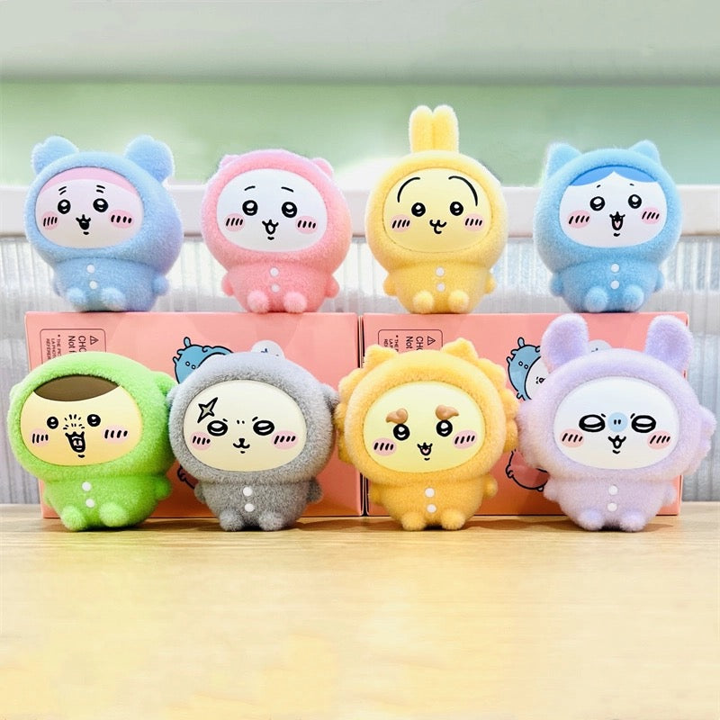 ChiiKawa X Miniso Pajama Party Series | ChiiKawa Hachiware Usagi Momonga Kurimanju Rakko Shisa Crab Wearing Pajama Sitting Cute Plastic Doll Mystery Box - Kawaii Items Room Decoration Doll Blind Box