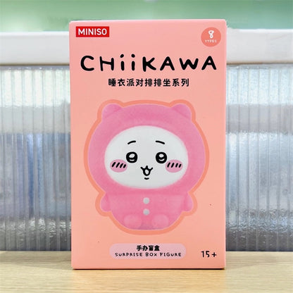 ChiiKawa X Miniso Pajama Party Series | ChiiKawa Hachiware Usagi Momonga Kurimanju Rakko Shisa Crab Wearing Pajama Sitting Cute Plastic Doll Mystery Box - Kawaii Items Room Decoration Doll Blind Box