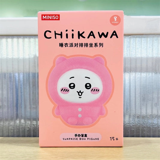 ChiiKawa X Miniso Pajama Party Series | ChiiKawa Hachiware Usagi Momonga Kurimanju Rakko Shisa Crab Wearing Pajama Sitting Cute Plastic Doll Mystery Box - Kawaii Items Room Decoration Doll Blind Box