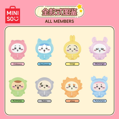 ChiiKawa X Miniso Pajama Party Series | ChiiKawa Hachiware Usagi Momonga Kurimanju Rakko Shisa Crab Wearing Pajama Sitting Cute Plastic Doll Mystery Box - Kawaii Items Room Decoration Doll Blind Box