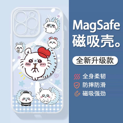 Japanese Cartoon ChiiKawa MagSafe | Chiikawa Hachiware Usagi Momonga with Red Hat - iPhone Case 11 12 13 14 15 Pro Promax