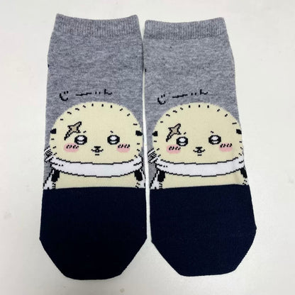 Japanese Cartoon Chiikawa Short Boot Socks | Cool Tone Casual Comic Style - Momonga Kurimanju Rakko Shisa