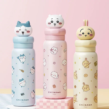 X&W X ChiiKawa | ChiiKawa Hachiware Usagi 550ml Thermal Flask with Straw - 316 Stainless Steel Water Bottle