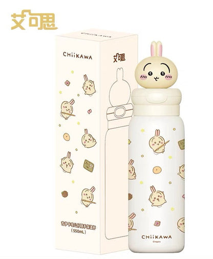 X&W X ChiiKawa | ChiiKawa Hachiware Usagi 550ml Thermal Flask with Straw - 316 Stainless Steel Water Bottle
