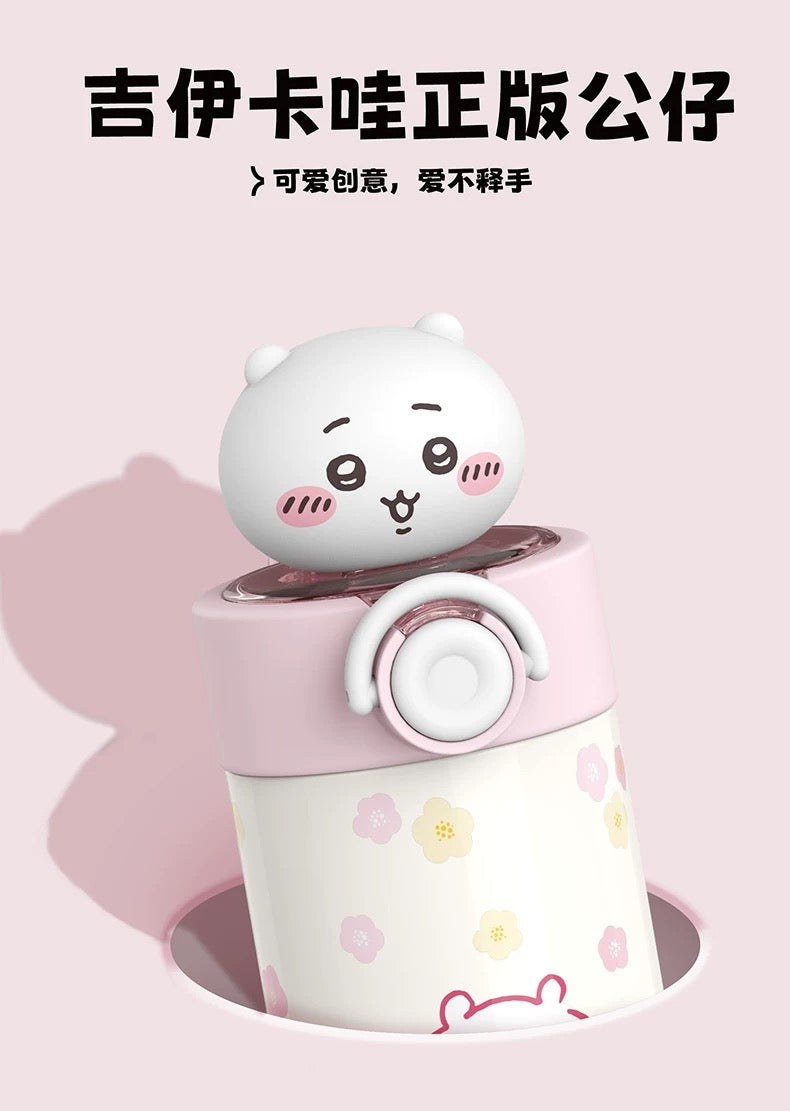 X&W X ChiiKawa | ChiiKawa Hachiware Usagi 450ml Thermal Flask with Straw and Spring Cap - 316 Stainless Steel Water Bottle