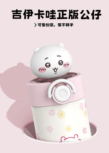 X&W X ChiiKawa | ChiiKawa Hachiware Usagi 450ml Thermal Flask with Straw and Spring Cap - 316 Stainless Steel Water Bottle