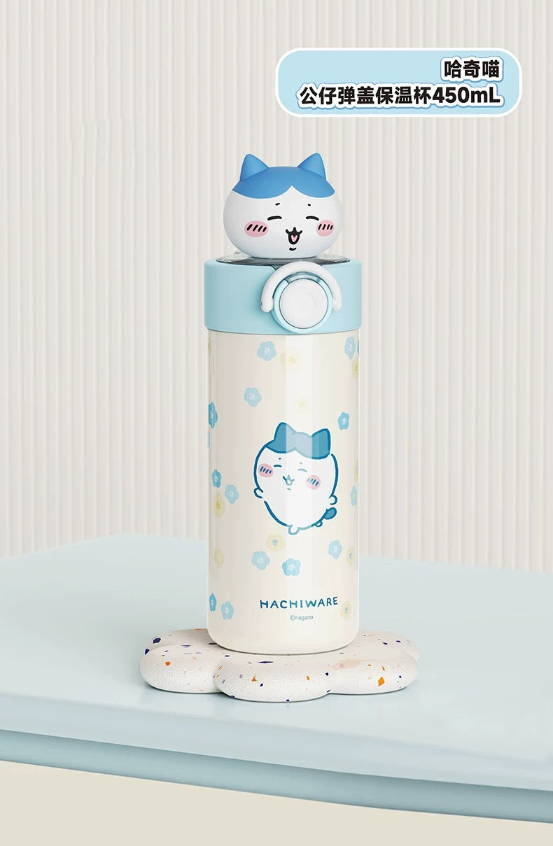 X&W X ChiiKawa | ChiiKawa Hachiware Usagi 450ml Thermal Flask with Straw and Spring Cap - 316 Stainless Steel Water Bottle