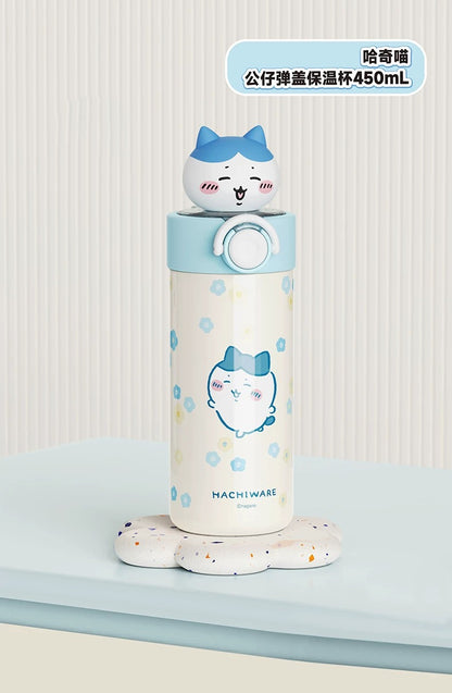 X&W X ChiiKawa | ChiiKawa Hachiware Usagi 450ml Thermal Flask with Straw and Spring Cap - 316 Stainless Steel Water Bottle