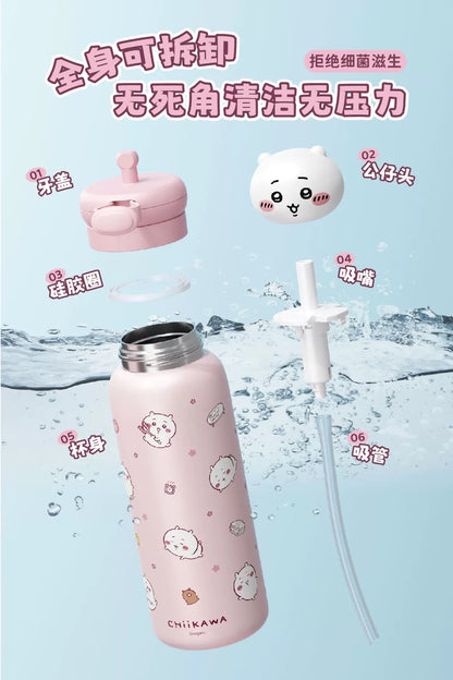 X&W X ChiiKawa | ChiiKawa Hachiware Usagi 550ml Thermal Flask with Straw - 316 Stainless Steel Water Bottle
