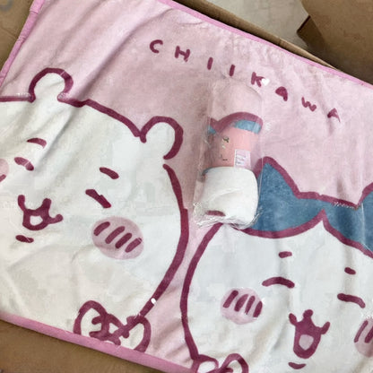 Japanese Cartoon ChiiKawa Hachiware Usagi Fun Theme | Knee Blanket Flange Flannel Double Face - Keep Warm Nap Kawaii Room Decoration