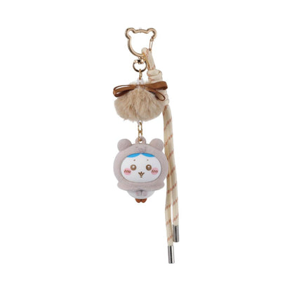 ChiiKawa X Miniso Fluffy Bear Series | ChiiKawa Hachiware Usagi Wearing Fluffy Bear Cloak Plastic Doll with Wool Ball Keychain - Kawaii Items Room Decoration