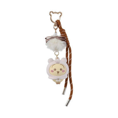 ChiiKawa X Miniso Fluffy Bear Series | ChiiKawa Hachiware Usagi Wearing Fluffy Bear Cloak Plastic Doll with Wool Ball Keychain - Kawaii Items Room Decoration