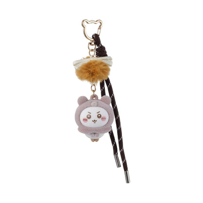 ChiiKawa X Miniso Fluffy Bear Series | ChiiKawa Hachiware Usagi Wearing Fluffy Bear Cloak Plastic Doll with Wool Ball Keychain - Kawaii Items Room Decoration