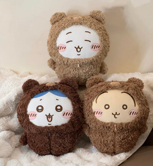 [Pre-order] ChiiKawa X Miniso Fluffy Bear Series | ChiiKawa Hachiware Usagi in Fluffy Bear Costume Cute Big Plush Doll - Kawaii Items Room Decoration Doll