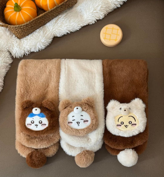 [Pre-order] ChiiKawa X Miniso Fluffy Bear Series | ChiiKawa Hachiware Usagi Fluffy Bear Cute Icon Cotton Scarf - Kawaii Items Room Decoration